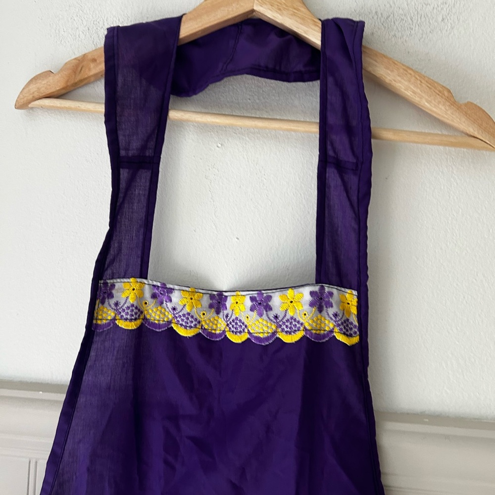 Purple Kitchen Cooking Apron with Yellow Accents Handmade - Picture 3 of 5